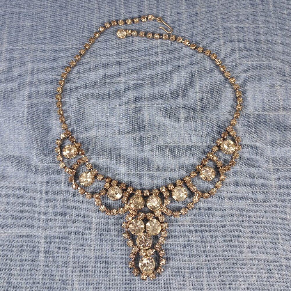 1950s Vintage Necklace with Clear Rhinestones in a Loopy Drop Design